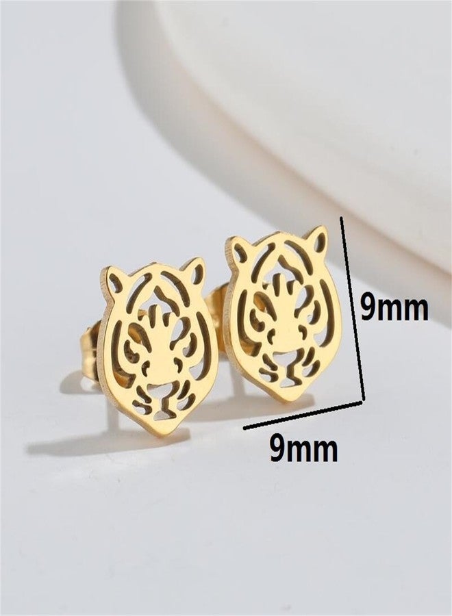 WCRAZYE Stainless Steel Animal Stud Earrings for Women Simple Tiger Head Stud Earrings Punk Hollow Animal Cartilage Pierced Hypoallergenic Studs Earring Fashion Jewelry Gifts (4 Pairs Tiger Earrings) - Image 3